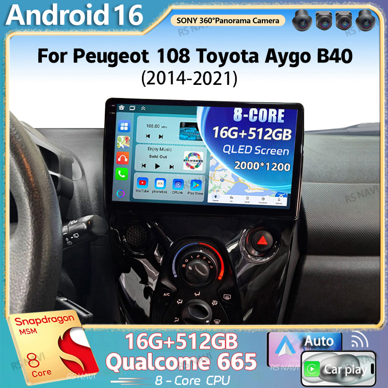 Android Car Stereo 2 Din 8 Core - Android 16搭載 プジョー108 トヨタアイゴ B40 2014-2021