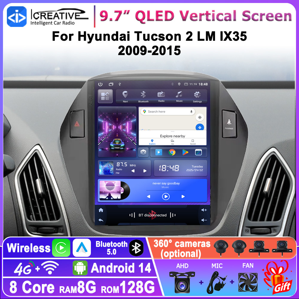 Tesla Style Screen Car Radio - 9.7インチAndroidカーマルチメディアプレーヤー、ヒュンダイ・ツーソン2 LM IX35 2009-2015用、テスラスタイル2Din DSPステレオ、Carplay、オートナビ、GPS、HU