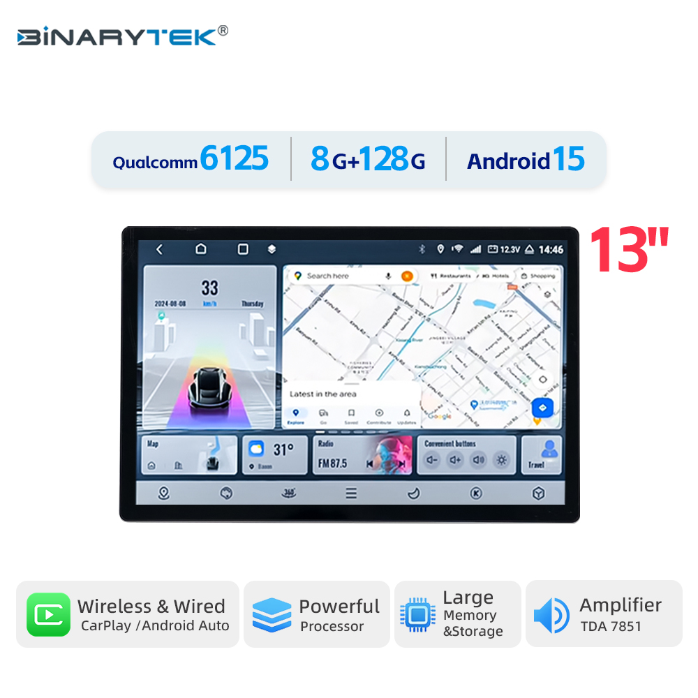 Car Multimedia Player Carplay Android Auto - 新型13インチ汎用カーステレオDVD Androidプレーヤー、ワイヤレスCarPlayとAndroid Auto搭載、アップグレードされたマルチメディアナビゲーション、2Kスクリーン