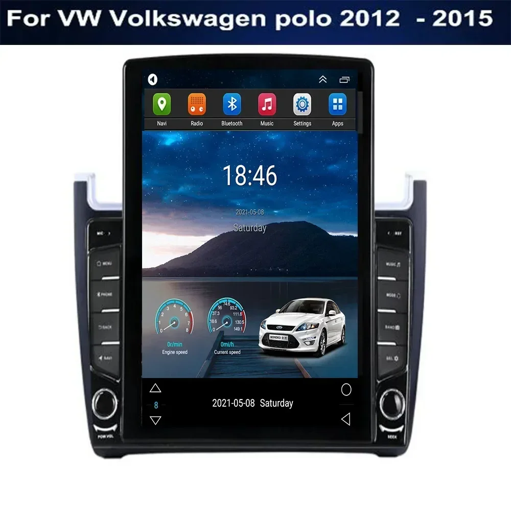 Tesla Style Screen Car Radio - カーマルチメディアシステム、2DIN、CarPlay、Android Auto対応、VWフォルクスワーゲン ポロ（2012年～2015年）用カーラジオ、テスラスタイル、GPS、2DIN、Bluetooth。