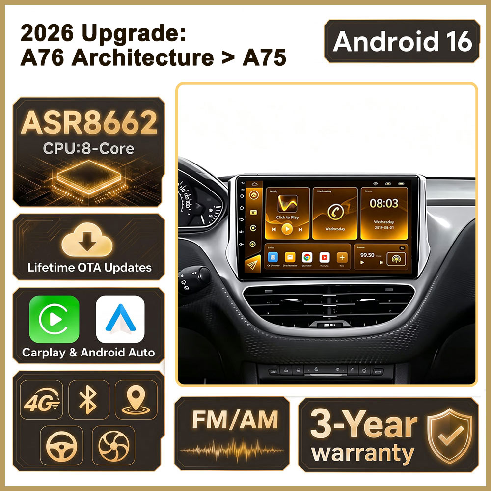 Car Radio Gps Navigation 10 Inch - Cortex-A76 オクタコア Android 16 プジョー 2008