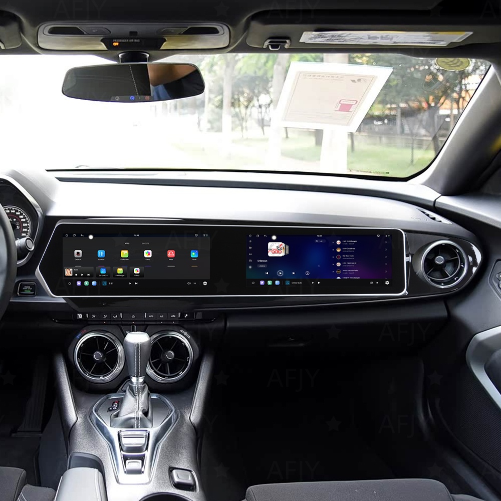 Android Auto Head Unit 12.3 Inch - シボレー・カマロ（2016～2018年式）用、デュアル12.3インチカーGPSナビゲーションヘッドユニット。Android搭載、デュアルスクリーン、HDタッチディスプレイ。