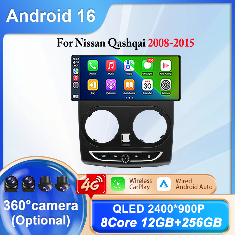 Android Auto Head Unit 12.3 Inch - 日産キャシュカイ2008-2015年式用Android 16カーラジオマルチメディアプレーヤーステレオGPSカープレイオート4G WIFI 12.3インチヘッドユニットBluetooth