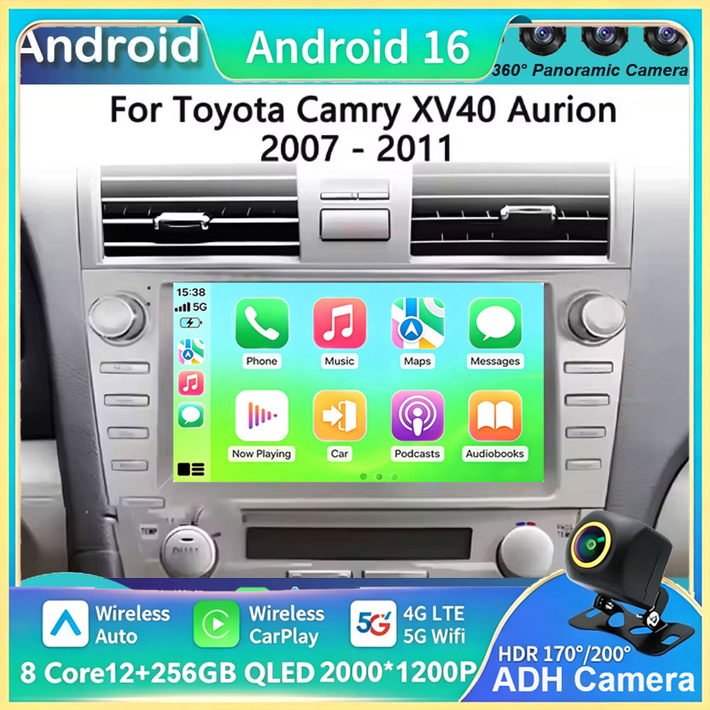 Android Car Stereo 2 Din 8 Core - トヨタカムリXV40オーリオン2007-2011用Carplay Auto Android 16 2DINカーマルチメディアステレオプレーヤー GPSナビゲーション
