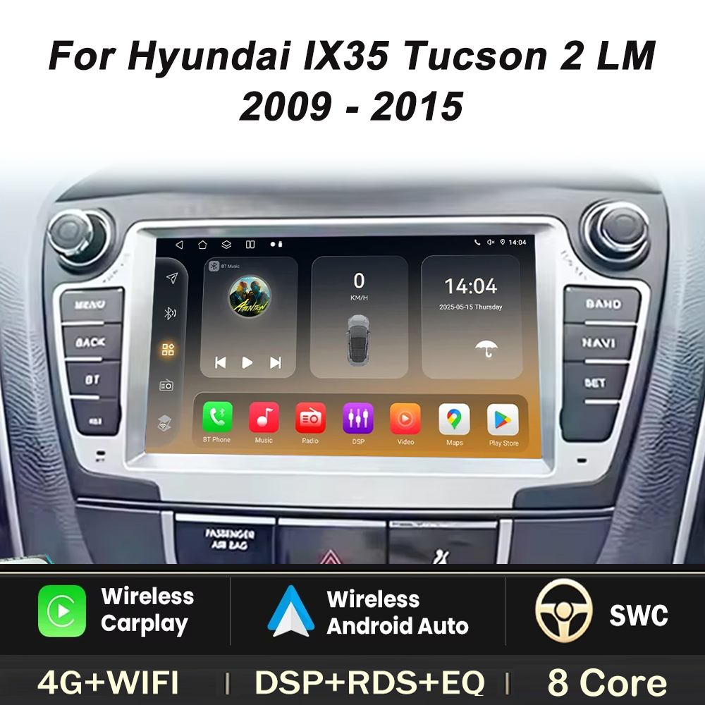 Car Dvd Player Bluetooth Steering Wheel - ヒュンダイIX35、ツーソン2 LM（2009年～2015年式）用Androidカーラジオ。CarPlay、オートラジオ、マルチメディアプレーヤー、Wi-Fi、Bluetooth機能を搭載。DVDスロットなし。
