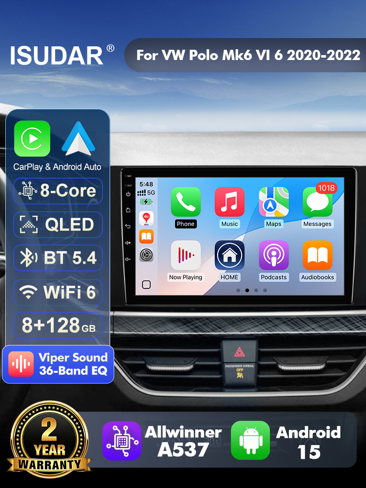 ISUDAR T57 Android 15 ラジオ。フォルク - Android Head Unit 6Gb 128Gb のレビューと価格