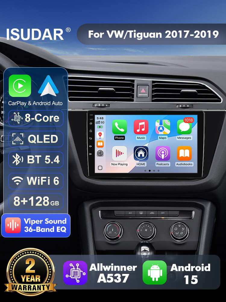 ISUDAR T57 Android 15 ラジオ。フォルク - Android Head Unit 6Gb 128Gb のレビューと価格