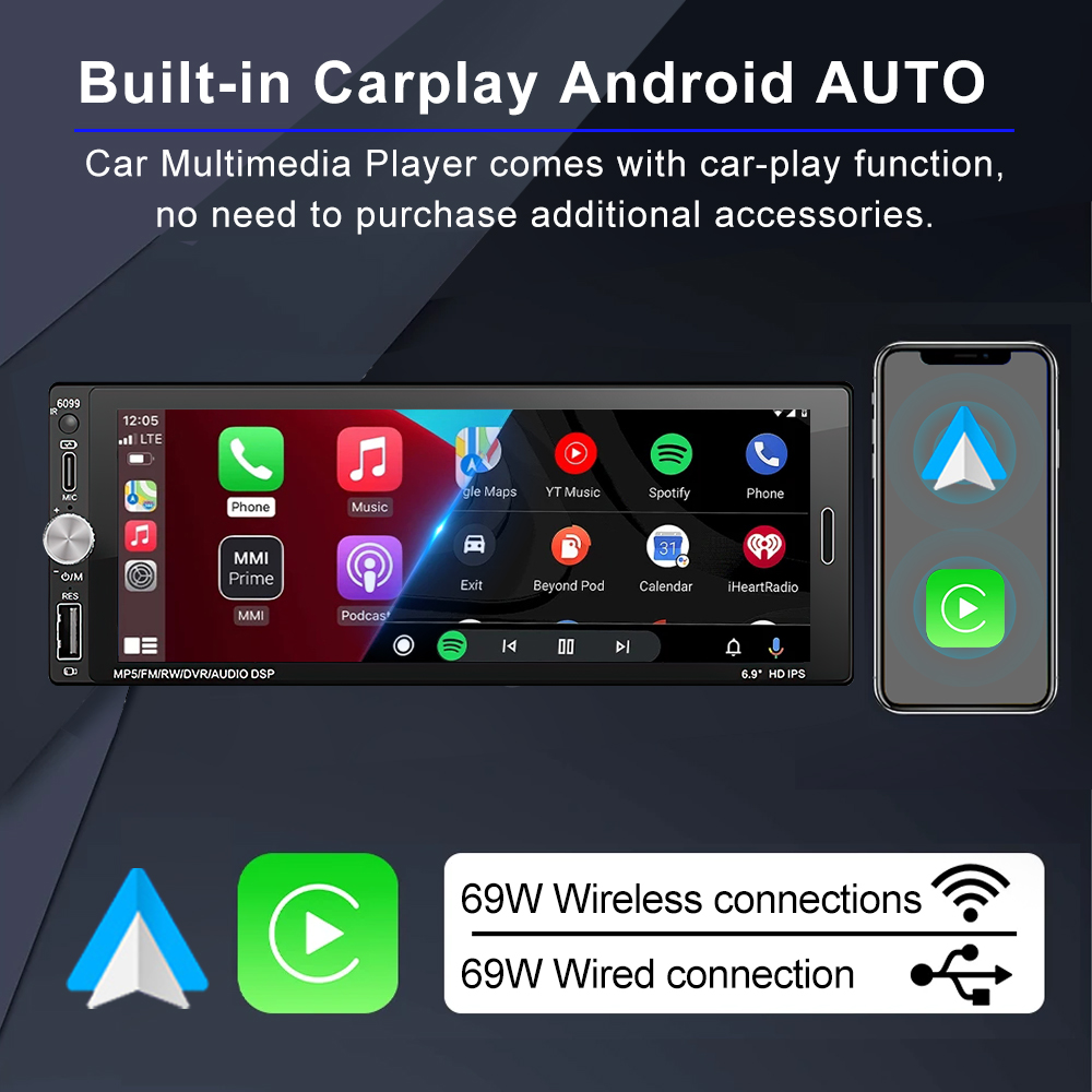 XIMA 6.9インチカーラジオワイヤレスCarPlay A - Car Dvd Player Bluetooth Steering Wheel のレビューと価格